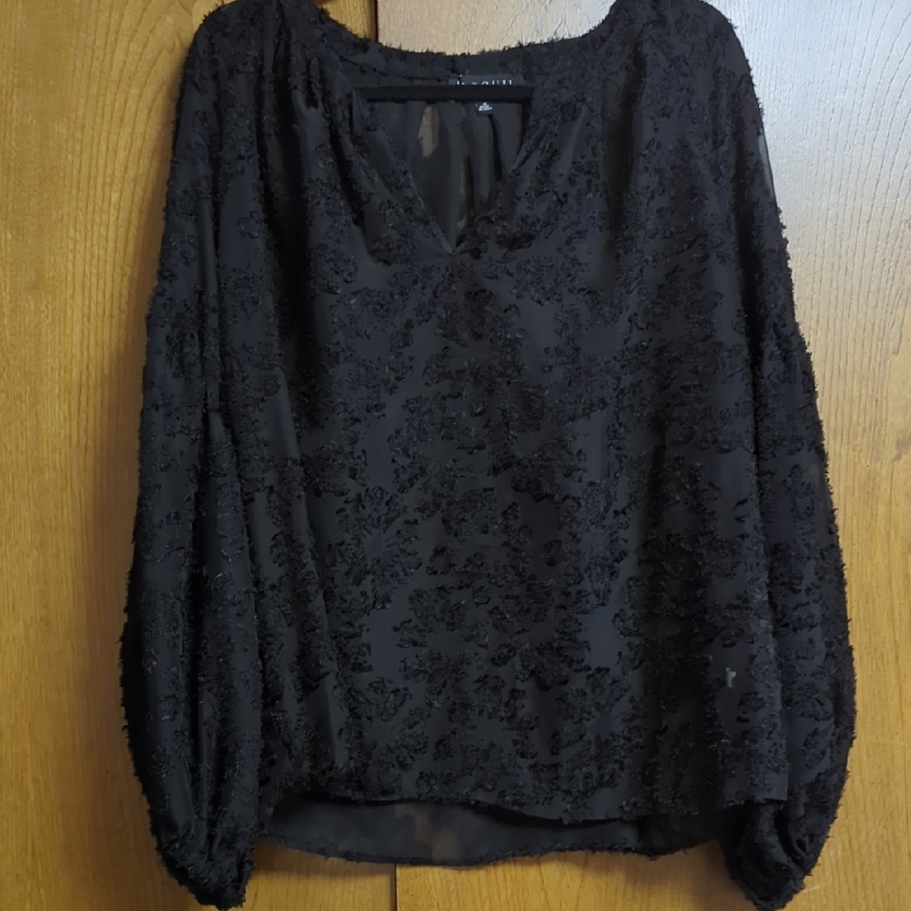 Eloquii Black Textured Floral Blouse